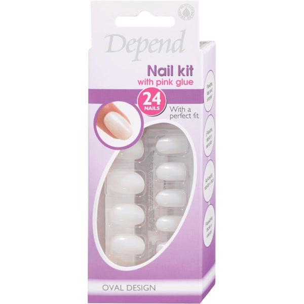 Depend Artificial Nail Kit Oval Design Pink Glue 24 Pieces