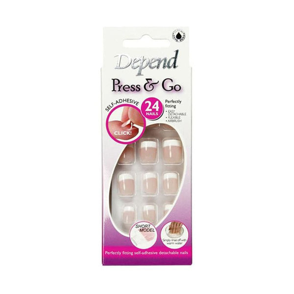 Depend Press & Go French Look Pink Short Square Press-On Nails, Self-Adhesive, 24 Nails