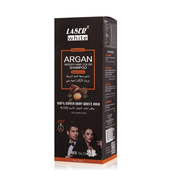 Laser White Argan Hair Dye Shampoo Black Brown 200 ml