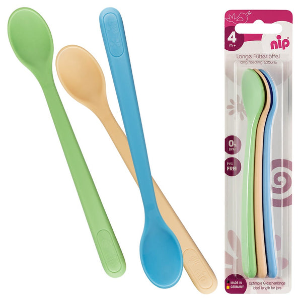 nip Long Feeding Spoons for Toddlers, Soft Bendy Handle, Multicolor
