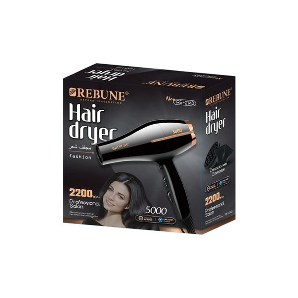 Reebon RE-2143 2200W Air Hair Dryer Lightweight Frizz-Reducing Design