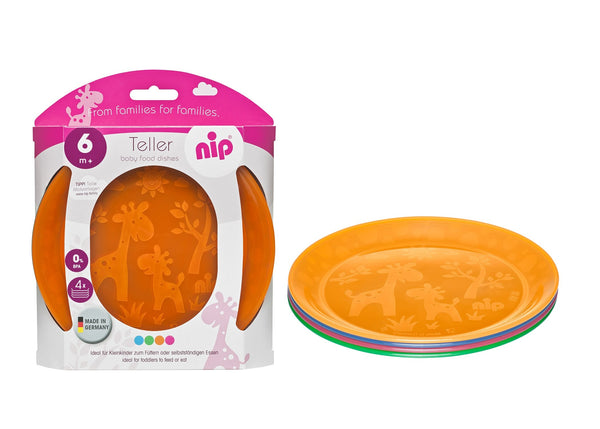 nip Baby Feeding Plate Set for Toddlers, Shallow Stackable PP Plates, Giraffe Multicolor