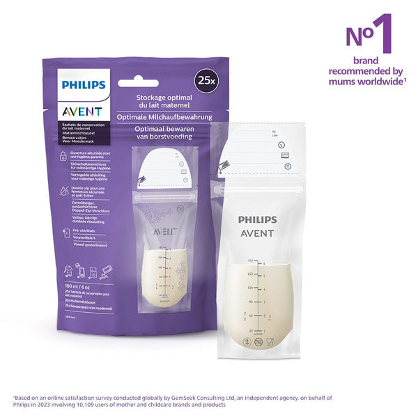 Avent Philips Breast Milk Storage Bags Pre-Sterilized Leak-Proof 180 ml 25 Pieces