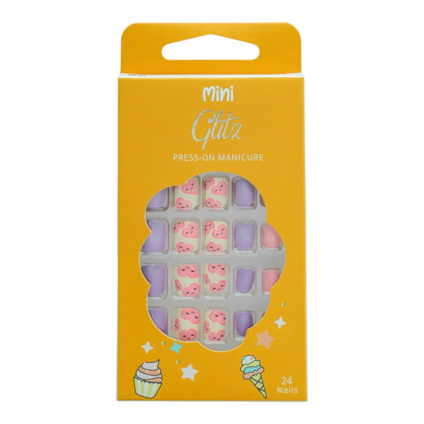 Glitz Tiny Press-On Kids Nails Hearts #2, 20-Piece Set with Nail File