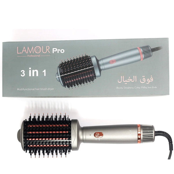 Lamour Pro 3-in-1 Hair Styler Heated Drying Brush Ionic Straightener Model 1040 1000W