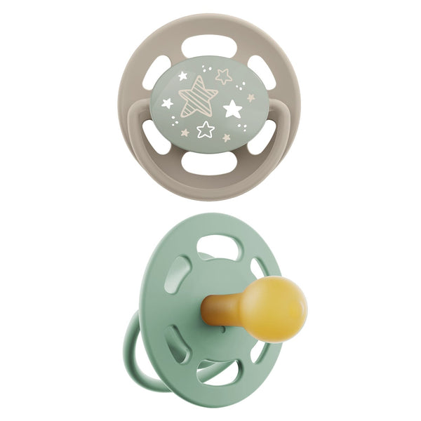nip Cherry Night Soothers Glow-in-the-Dark Round Natural Rubber Latex Green & Brown 2-Piece Set
