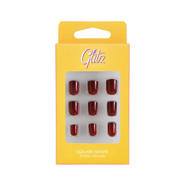 Glitz Press-On Nails Square Shape Russet Brown #23, 20 Pieces with File