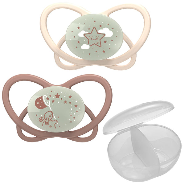nip Butterfly Night Eco-Friendly Soothers, Glow in the Dark, Silicone, Sterilizer Case, 0-6M, 2 Pieces