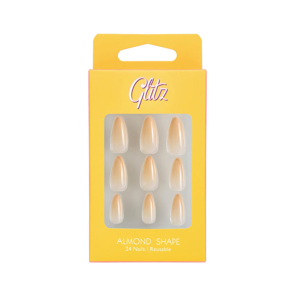 Glitz Press On Nails Almond Shape Peach Ombre #19, 20-Piece Set with File