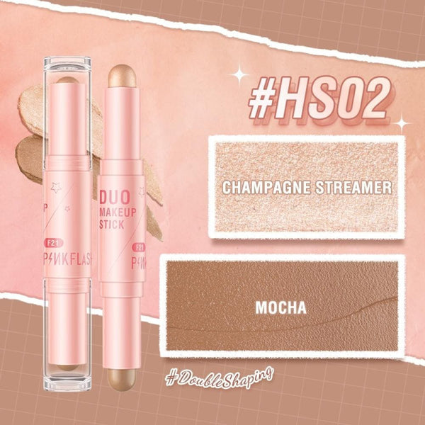 Pink Flash Dual Action Makeup Stick Highlighter & Contour HS02 Champagne and Mocha