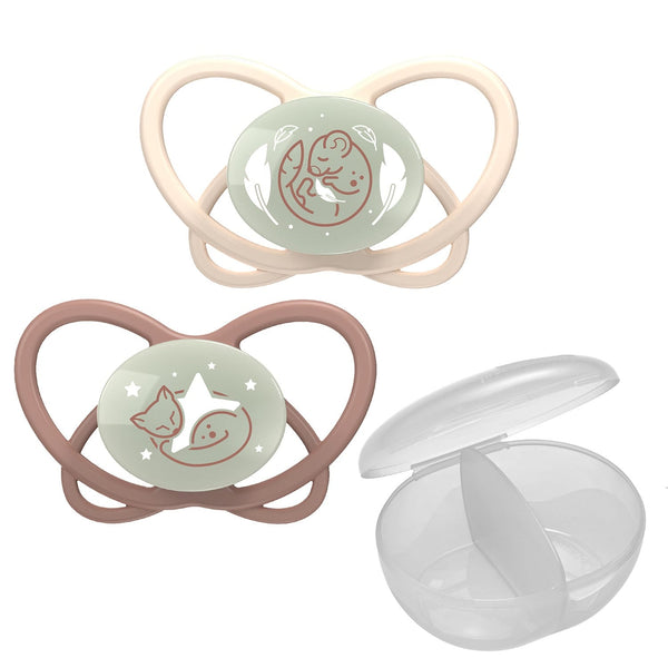 nip Butterfly Night Soothers Glow in the Dark with Sterilizer Case, 2 Pieces, 5-18M