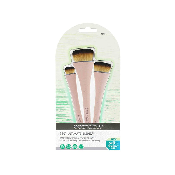 EcoTools 360 Ultimate Blend Makeup Brush Set, 3-Piece Synthetic Vegan Brushes