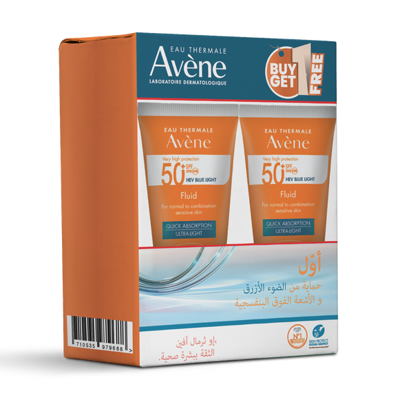 Avene Fluid Sunscreen SPF 50 Face Cream, Fragrance-Free, Water-Resistant, 1+1 50 ml