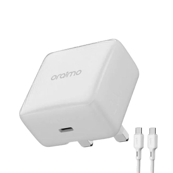 Oraimo PowerCube 20 Chic Wall Charger Kit 20W GaN USB-C Fast Charger White with Type-C Cable