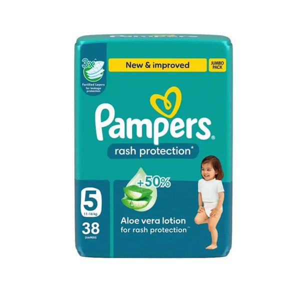 Pampers Rash Protection Taped Diapers Size 5, Fastening Strips, 38 Diapers