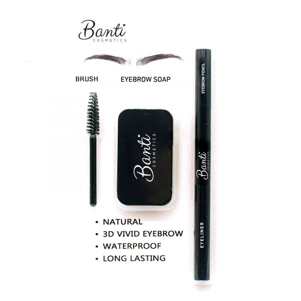 Banti Cosmetics Eye Kit Eyebrow Soap and Waterproof Black Eyeliner, 3# Medium Brown