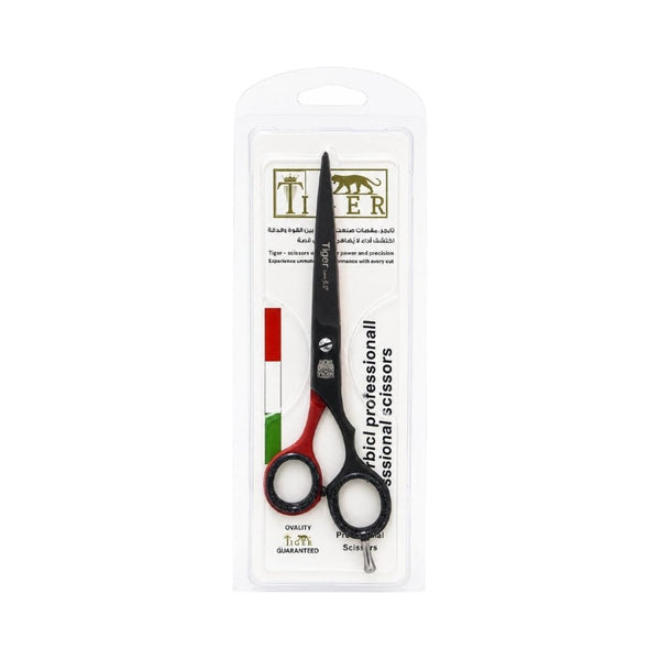 Tiger Laser Professional Steel Hair Scissors with Hand Rest, Black and Red