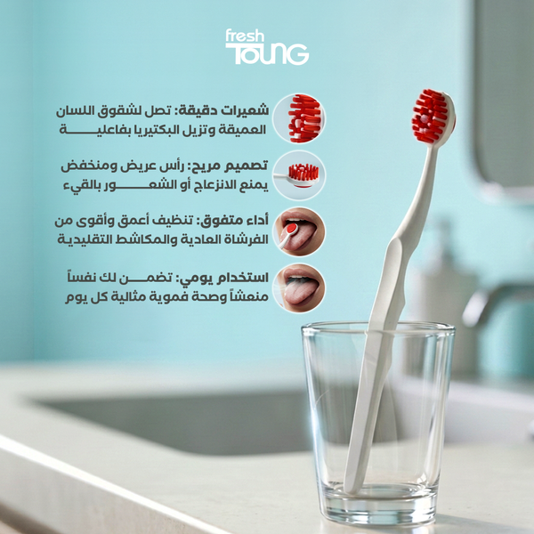 Fresh Toung Big Adult Tongue Brush, Short Firm Bristles, Wide Low-Profile Head