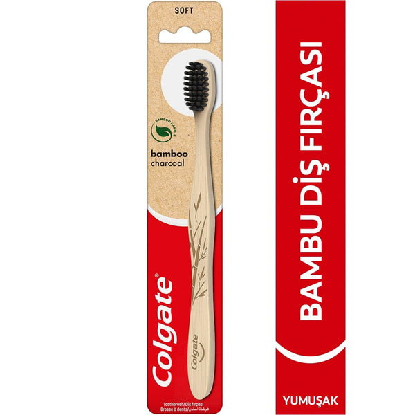 Colgate Bamboo Charcoal Toothbrush Soft Bristles Tapered Design Natural Bamboo Handle