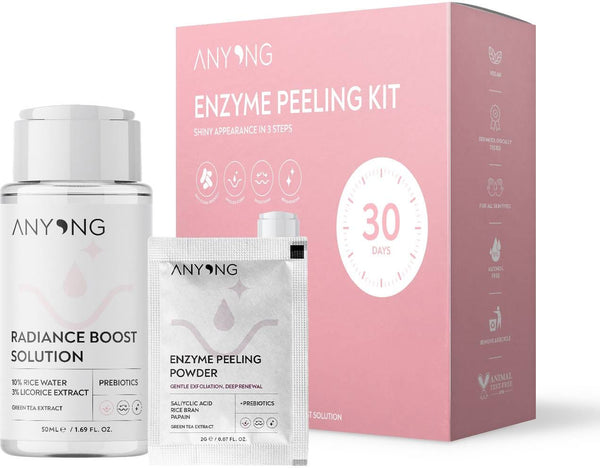 Anyong Enzyme Peeling Kit Facial Exfoliating Powder and Solution, Papain, Salicylic Acid, 15 Pieces + 50 ml