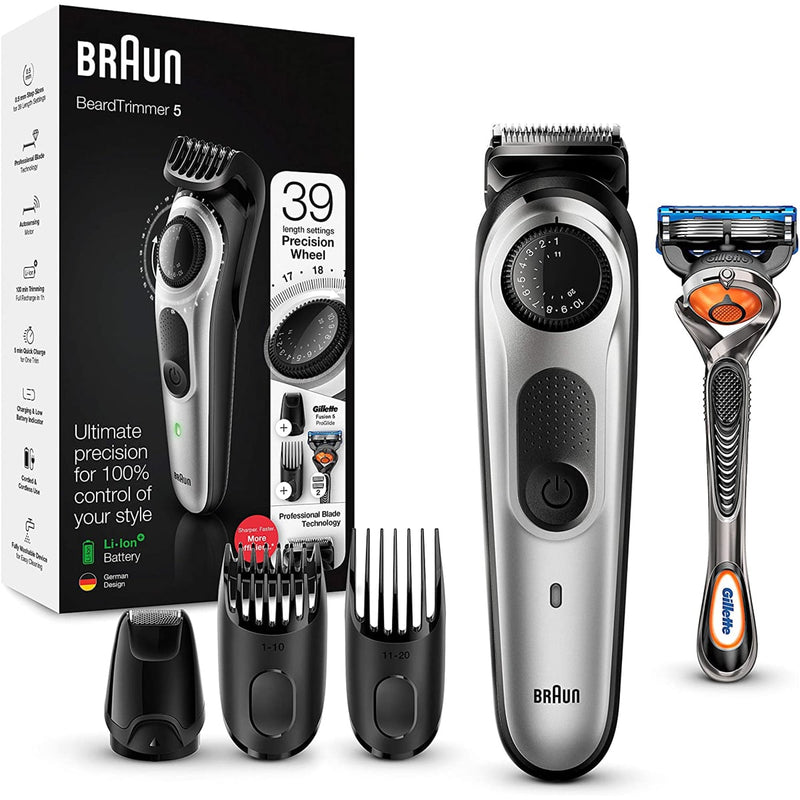 Braun BT5265 Beard Trimmer for Men Cordless Precision Dial 39 Settings with Gillette ProGlide Razor