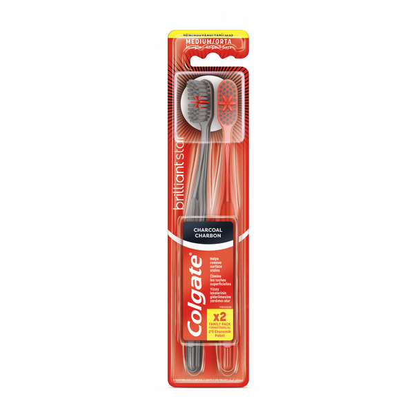 Colgate Brilliant Star Charcoal Toothbrush Value Pack, Surface-Stain Care, 2 Pieces