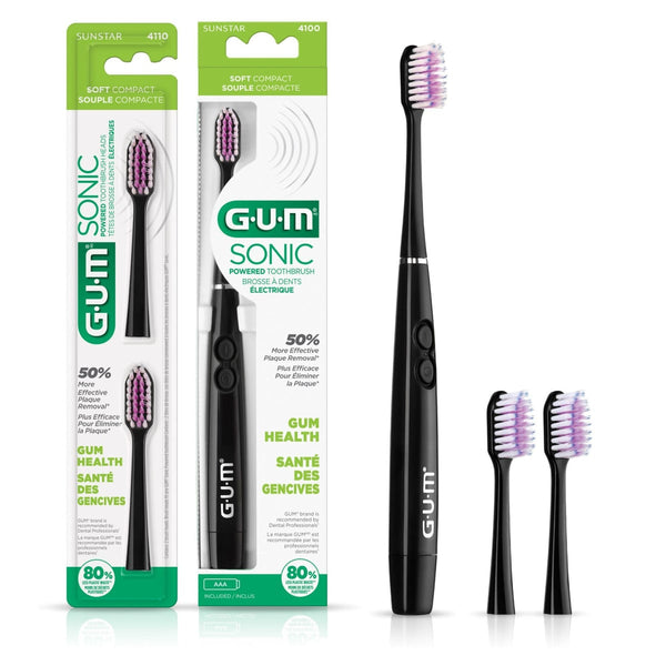 GUM Activital Replacement Sonic Toothbrush Standard, Soft Bristles, 2 Brush Heads, Random Color