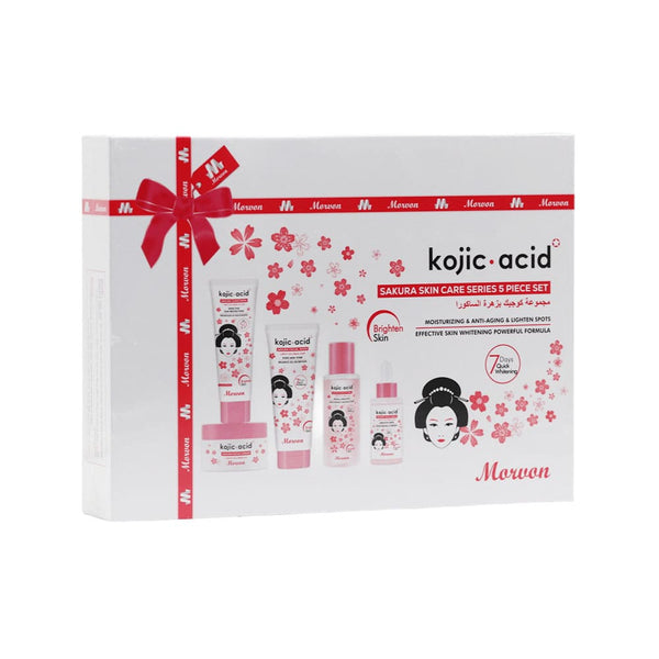 Morvon Kojic Acid Sakura Flower Skincare Set, 5-Piece Brightening Facial Care Kit