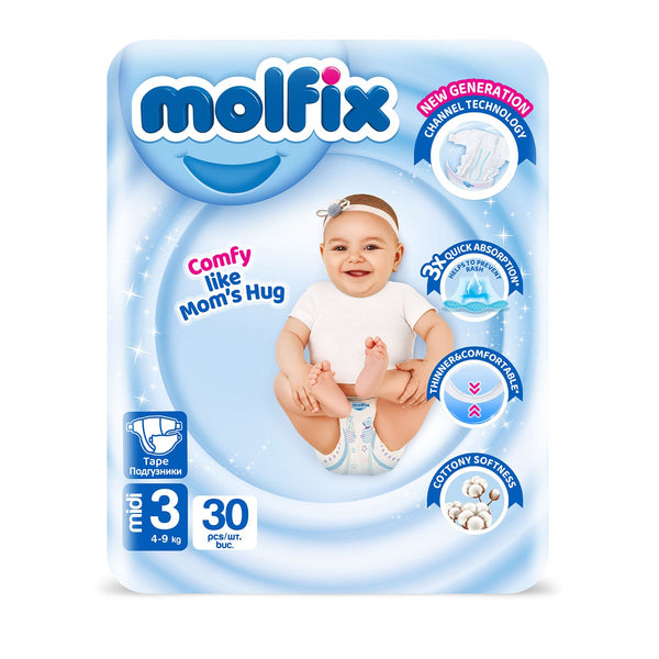 Molfix Baby Diapers Size 3 Jumbo Pack Soft Cottony Texture 30 Diapers