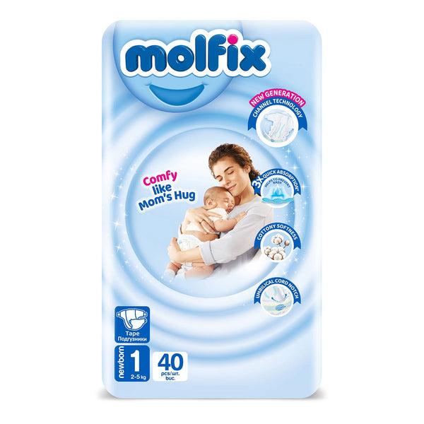 Molfix Baby Diapers Size 1 Jumbo Pack, Breathable Soft Cottony Texture, 40 Diapers