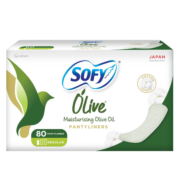 Sofy Olive Oil Pantyliners Unscented Soft Cotton Touch Individually Wrapped, 80 Pieces