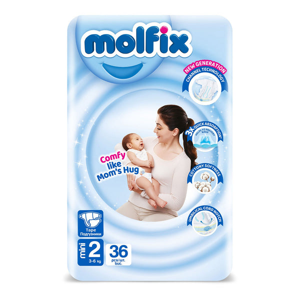 Molfix Baby Diapers Size 2 Jumbo Pack 36 Count, Breathable Soft Cottony Texture