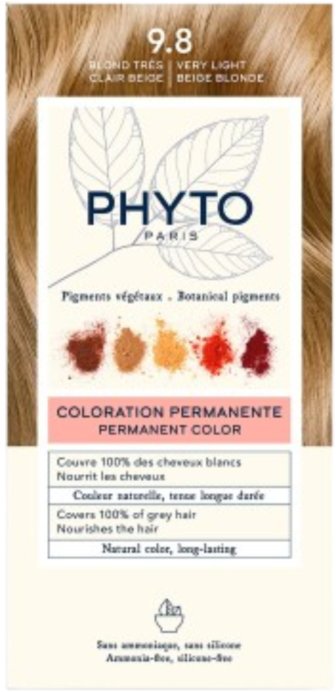 Phyto Color Permanent Hair Color Cream, Ammonia-Free, Very Light Beige Blonde 9.8