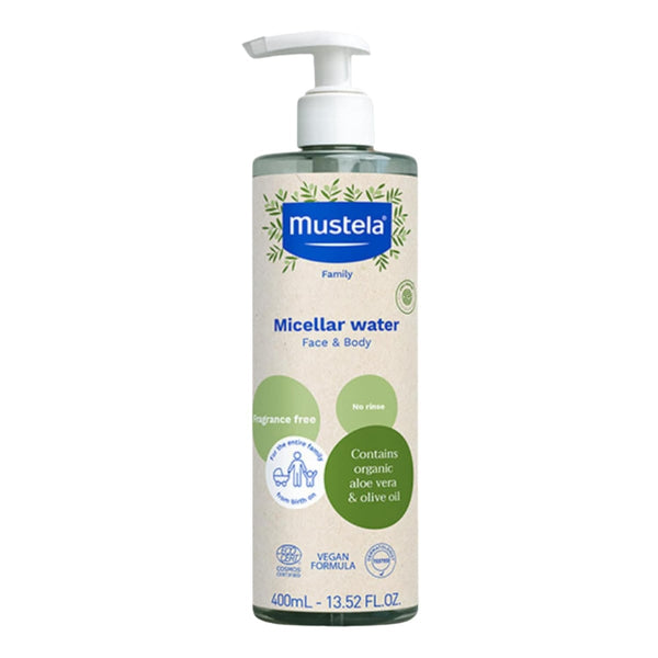 Mustela Organic Micellar Water Fragrance-Free Face and Body Cleanser