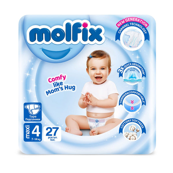 Molfix Baby Diapers Size 4 Jumbo Pack, Soft Cottony Texture, 27 Diapers