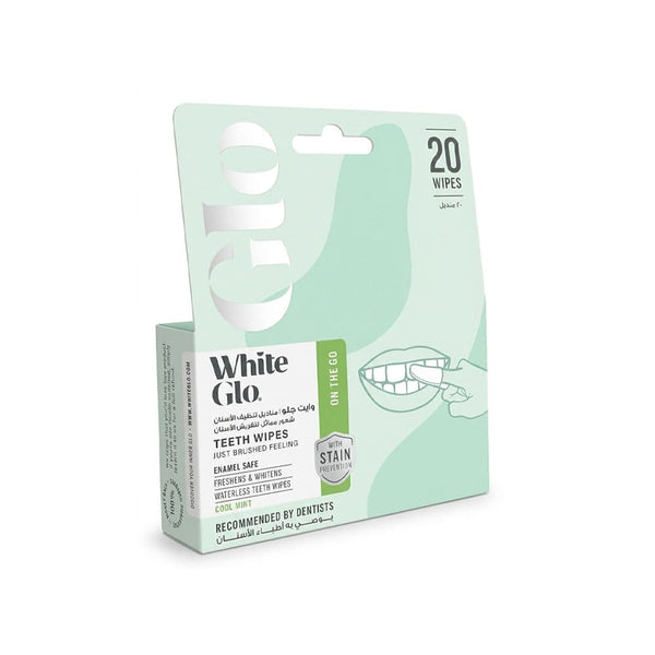 White Glo Teeth Wipes Waterless Dental Cleaning Wipes Fresh Breath 20 Pieces