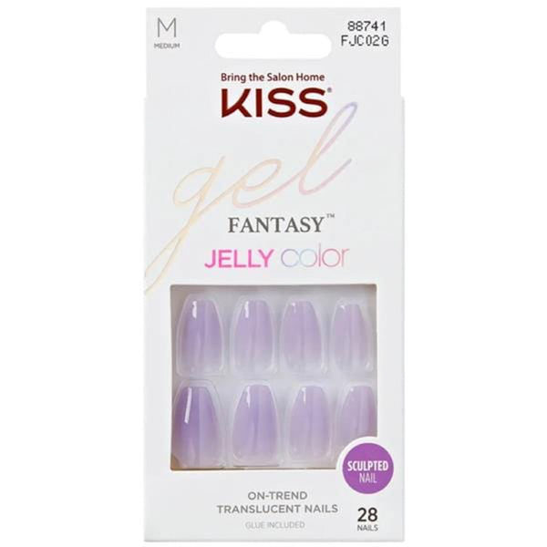 KISS Gel Fantasy Press-On Nails, Medium Translucent Sculpted Design, 28 Nails with Glue