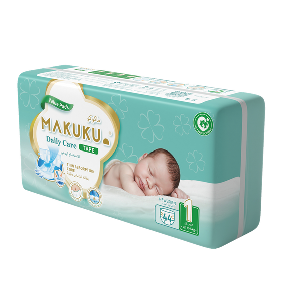 Makuku Daily Care Newborn Diapers NB (1), 44 Pieces Jumbo Pack
