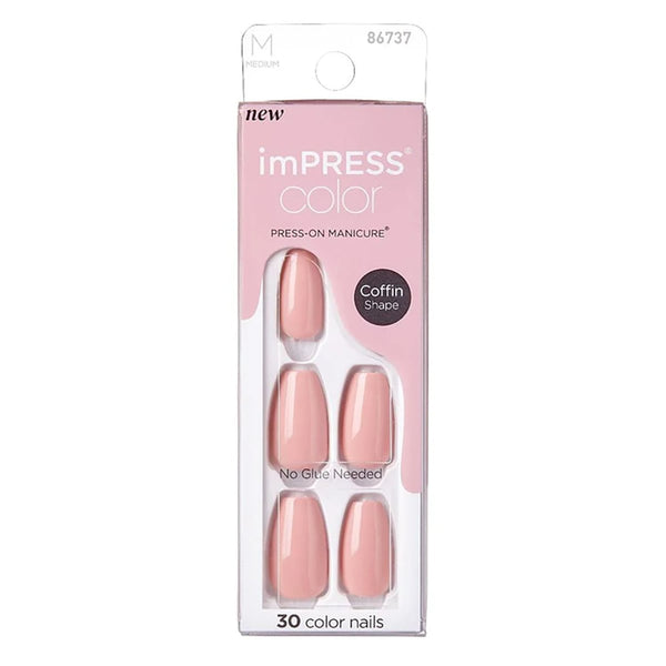 KISS Impress Color Press-On Nails Coffin Shape Medium, 30 Count