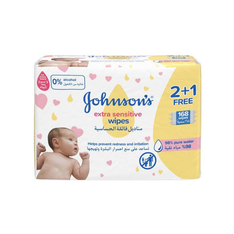Johnson's Baby Extra Sensitive Wipes Alcohol- and Fragrance-Free 168 Wipes