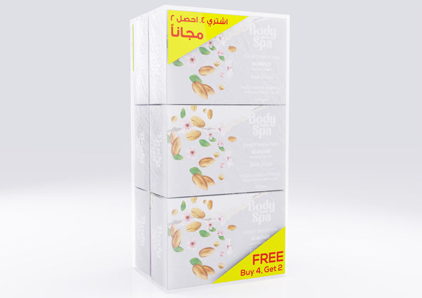 Body Spa Almond Bar Soap Vitamin B5 & Aloe Sweet Sensation 6 Bars, 120 g Each