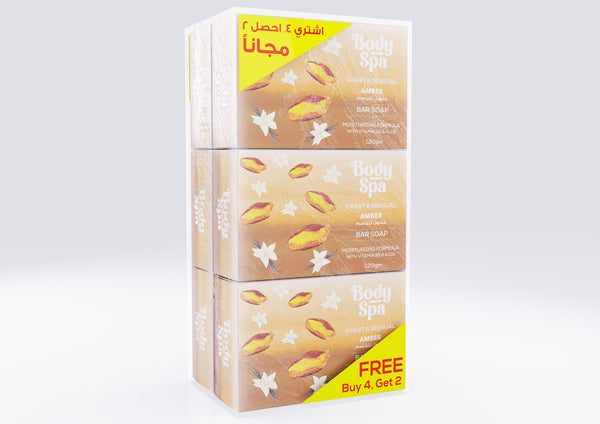 Body Spa Amber Bar Soap Moisturizing Vitamin B5 & Aloe Sweet & Sensual 6-Piece Pack