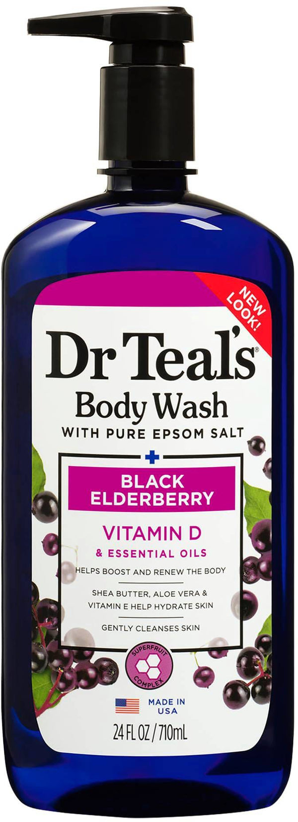 Dr Teal's Black Elderberry Body Wash Gel with Shea Butter and Vitamin E, 710 ml