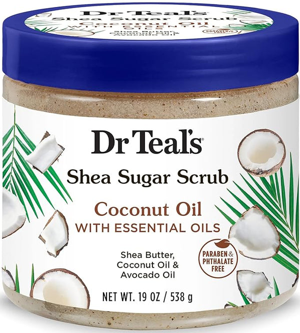 Dr Teal's Shea Sugar Body Scrub Exfoliating Grain Scrub Coconut Oil 538 g