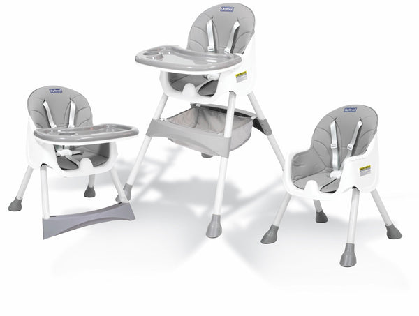 Optimal Easy Clean 2-in-1 Feeding High Chair Grey, 5-Point Harness, Adjustable Removable Tray