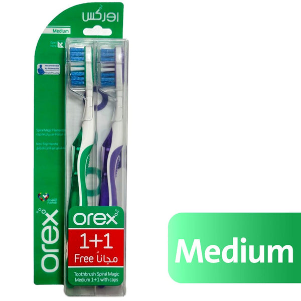 Orex Toothbrush Spiral Magic Medium Spiral Bristles Purple and Green 1+1 Pack