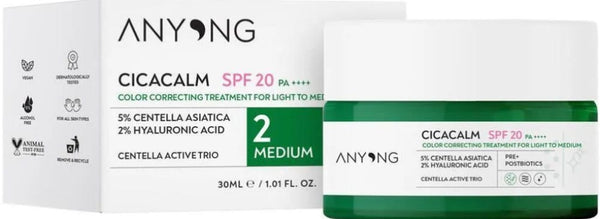 Anyong Cicacalm Color Correcting Cream, Green Pigment, SPF 20 PA++++, Medium, 30 ml