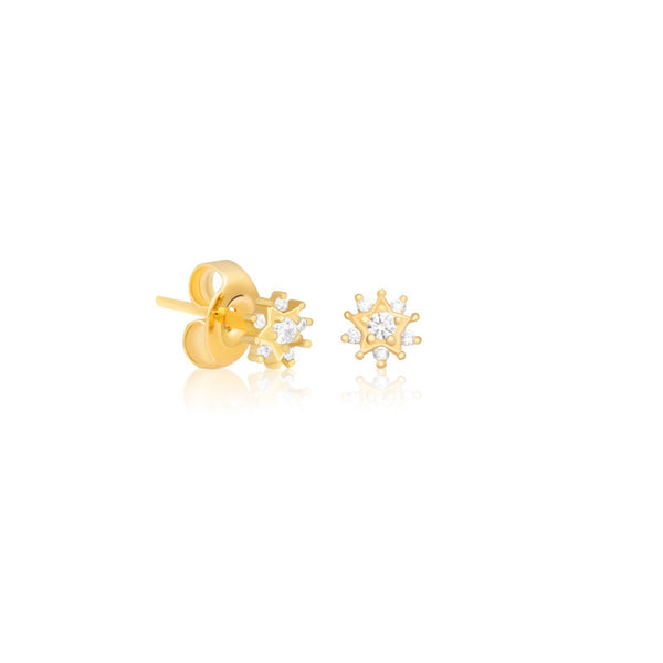 Navaro Baby Earrings NEB-G113 Star Flower 21K Gold Coated Zircon Round Design
