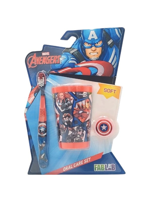 Fab Lab Soft Kids Toothbrush with Avengers Cup, Bristle Cover, Assorted Colors, Age 3+