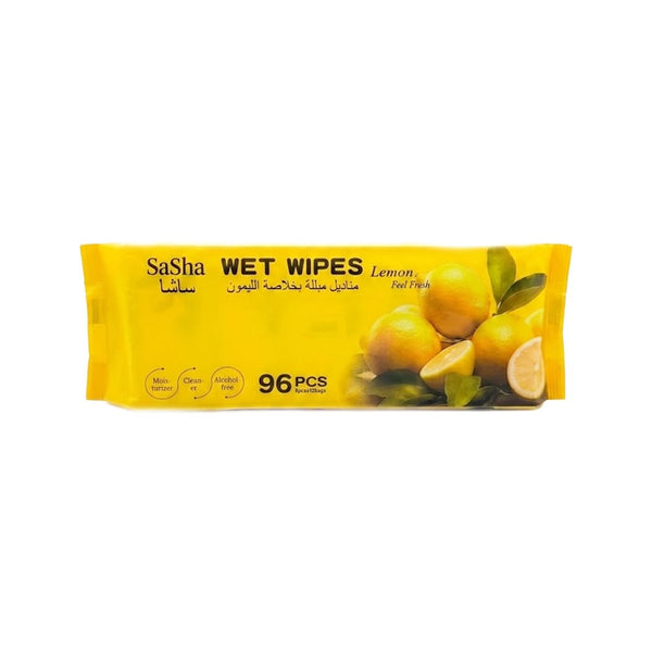 Sasha Lemon Scented Cleansing Wet Wipes, Skin and Hand Cleansing, 96 Wipes